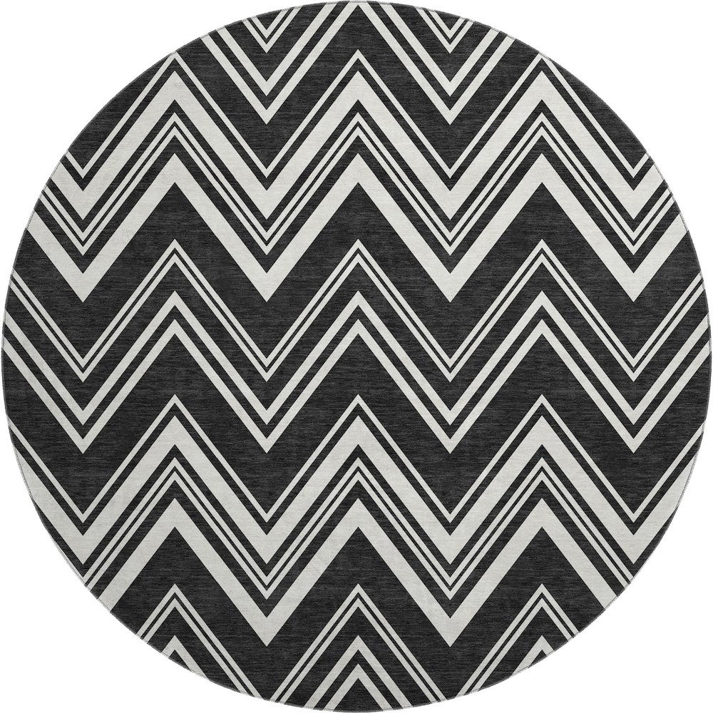 Luxury Washable Indoor/Outdoor The Reserve Black 8' x 8' Round Rug. Picture 1