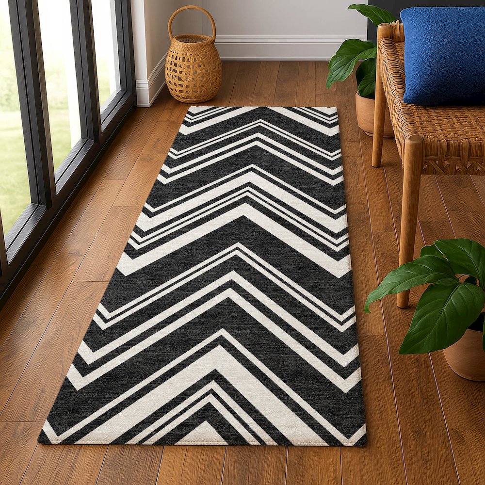 Luxury Washable Indoor/Outdoor The Reserve Black 2'3" x 7'6" Runner Rug. Picture 5
