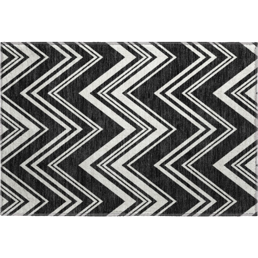 Luxury Washable Indoor/Outdoor The Reserve Black 1'8" x 2'6" Rug. Picture 1