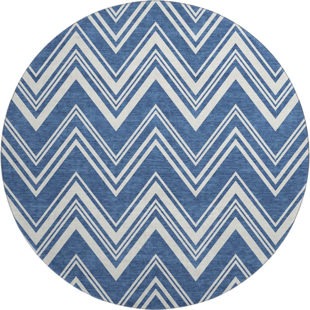 Luxury Washable Indoor/Outdoor The Reserve Blue 8' x 8' Round Rug. Picture 1