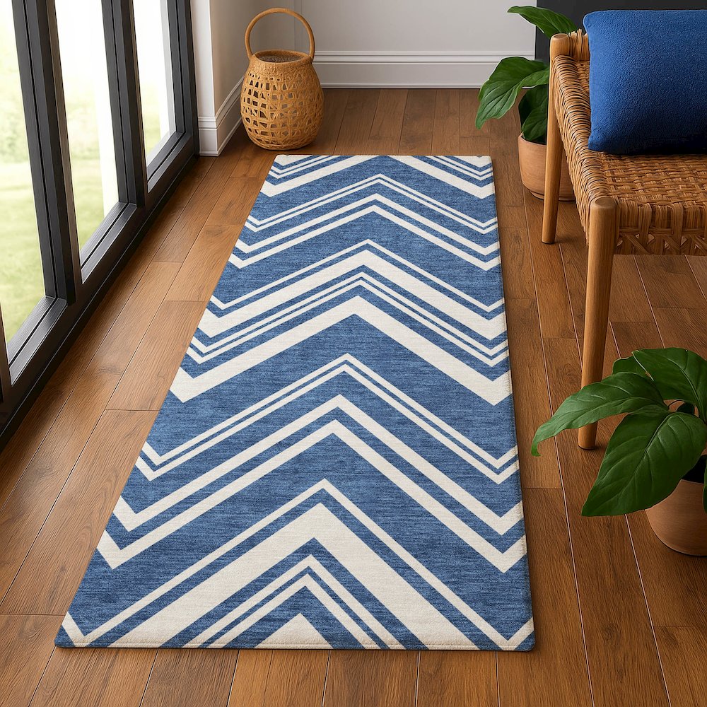 Luxury Washable Indoor/Outdoor The Reserve Blue 2'3" x 7'6" Runner Rug. Picture 5