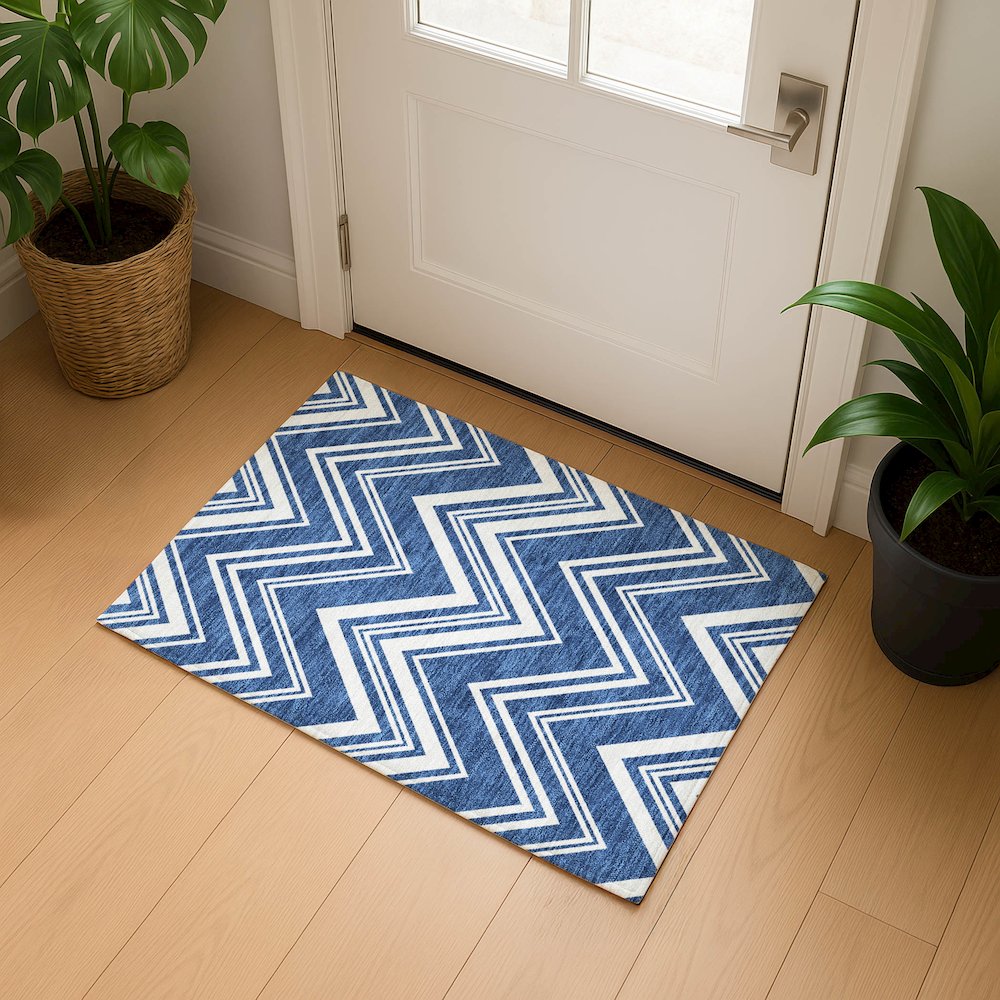Luxury Washable Indoor/Outdoor The Reserve Blue 1'8" x 2'6" Rug. Picture 5
