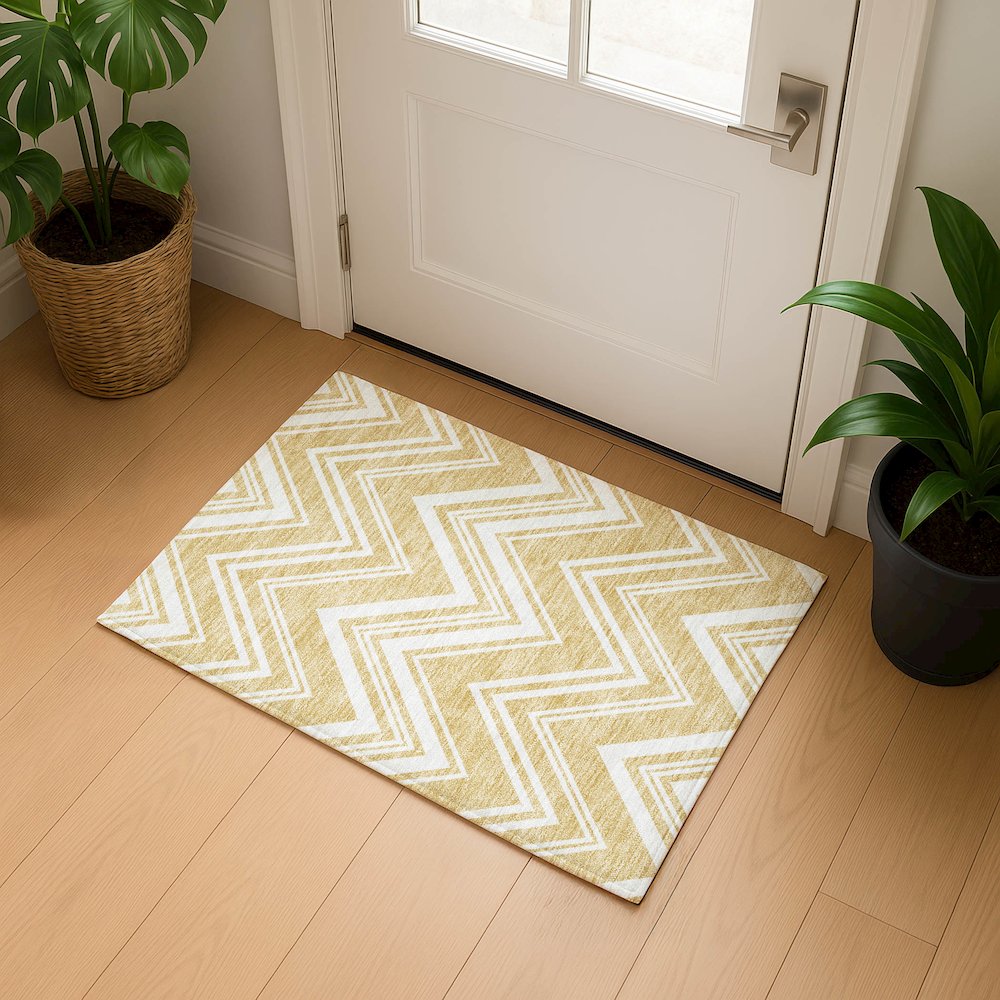Luxury Washable Indoor/Outdoor The Reserve Honey 1'8" x 2'6" Rug. Picture 5