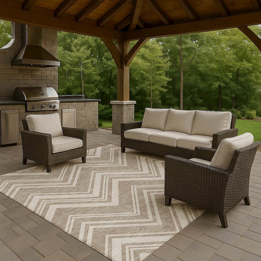 Luxury Washable Indoor/Outdoor The Reserve Khaki 2'6" x 3'10" Rug. Picture 7