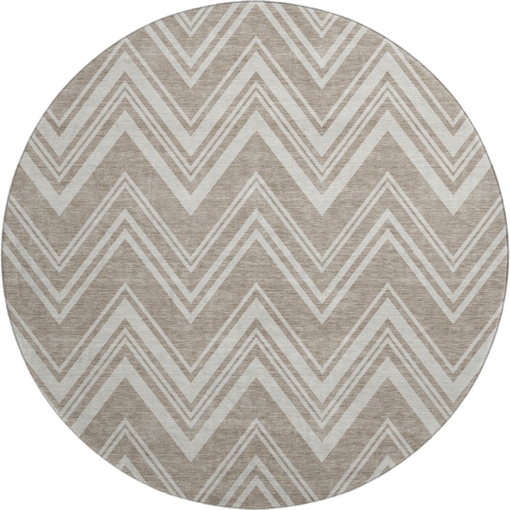 Luxury Washable Indoor/Outdoor The Reserve Khaki 8' x 8' Round Rug. Picture 1