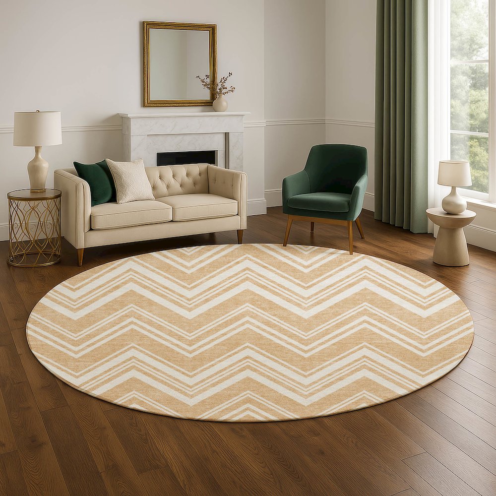 Luxury Washable Indoor/Outdoor The Reserve Peach 8' x 8' Round Rug. Picture 5