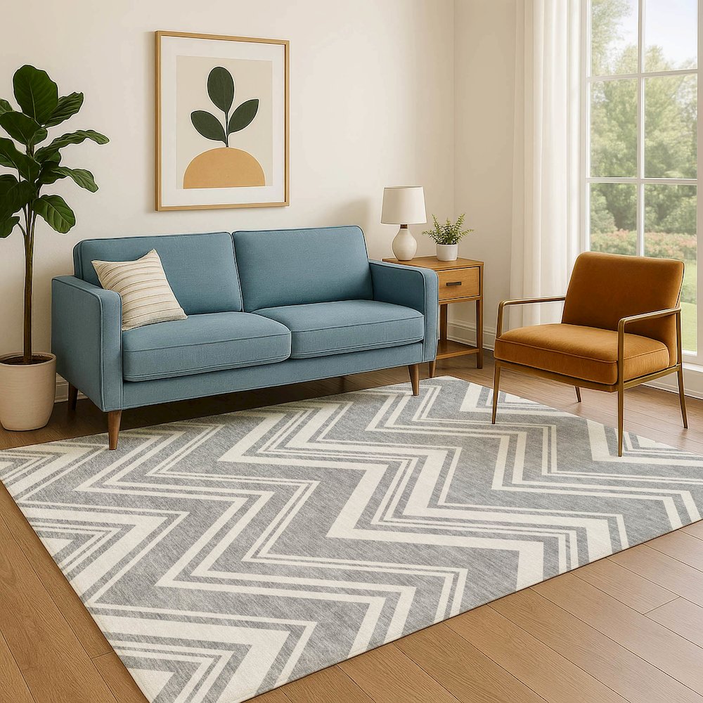 Luxury Washable Indoor/Outdoor The Reserve Pewter 2'6" x 3'10" Rug. Picture 6