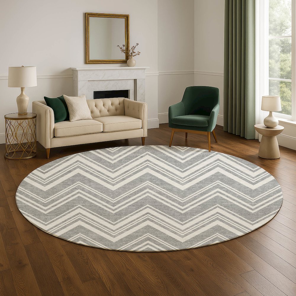 Luxury Washable Indoor/Outdoor The Reserve Pewter 8' x 8' Round Rug. Picture 5