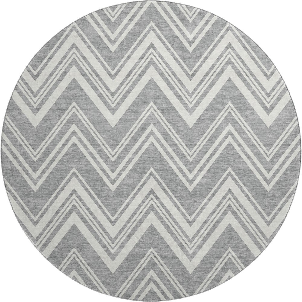 Luxury Washable Indoor/Outdoor The Reserve Pewter 8' x 8' Round Rug. Picture 1