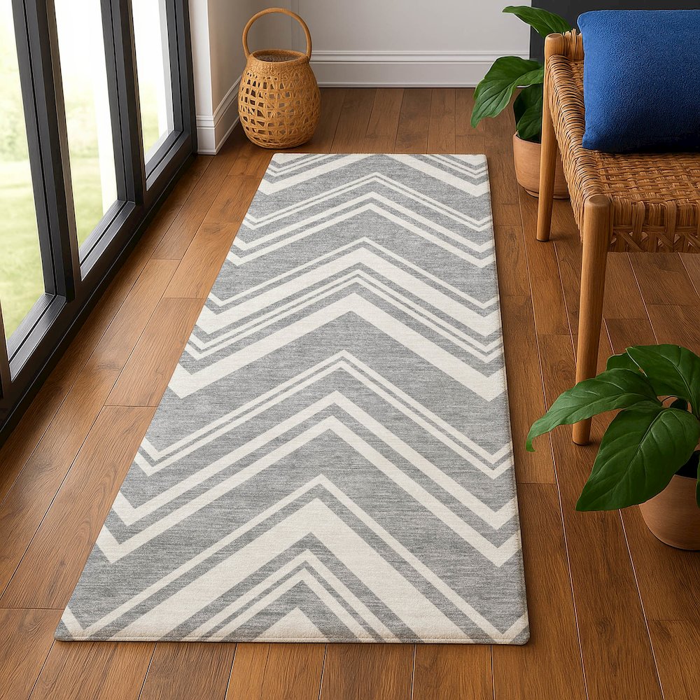 Luxury Washable Indoor/Outdoor The Reserve Pewter 2'3" x 7'6" Runner Rug. Picture 5