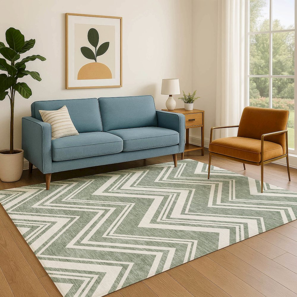 Luxury Washable Indoor/Outdoor The Reserve Sage 2'6" x 3'10" Rug. Picture 6