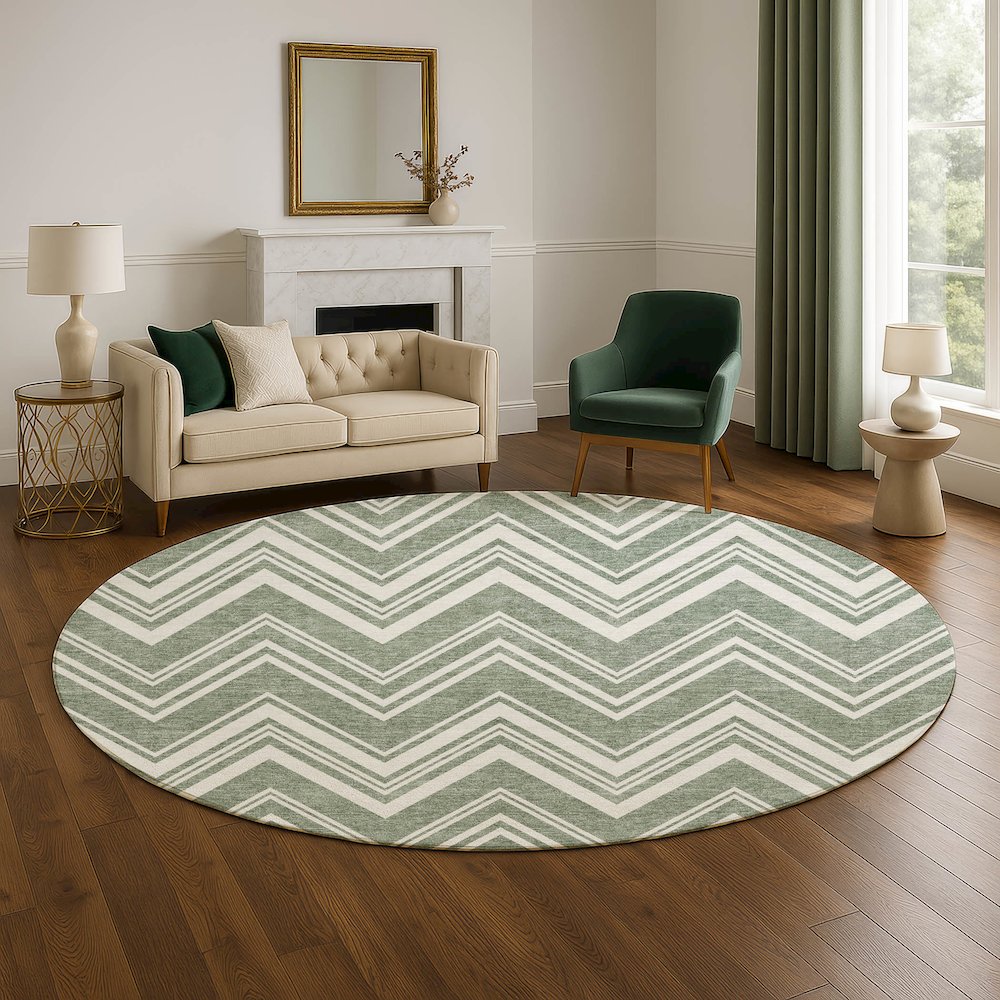 Luxury Washable Indoor/Outdoor The Reserve Sage 8' x 8' Round Rug. Picture 5