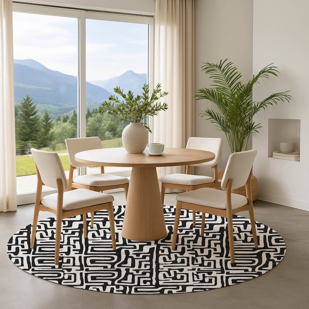 Luxury Washable Indoor/Outdoor The Reserve Black 8' x 8' Round Rug. Picture 5