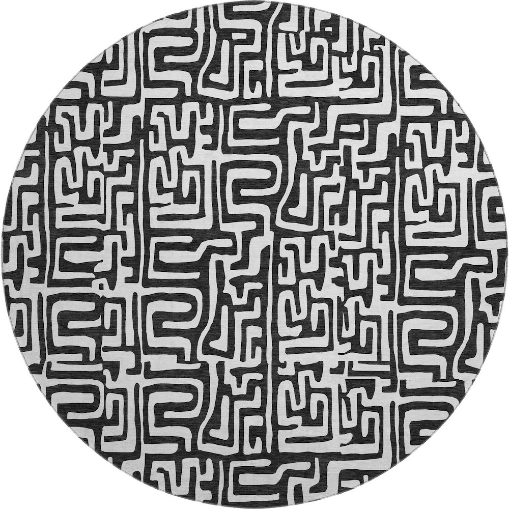 Luxury Washable Indoor/Outdoor The Reserve Black 8' x 8' Round Rug. Picture 1