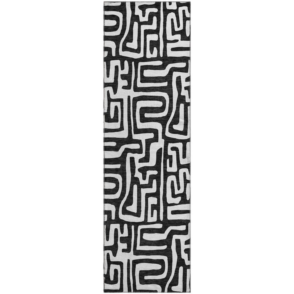 Luxury Washable Indoor/Outdoor The Reserve Black 2'3" x 7'6" Runner Rug. Picture 1
