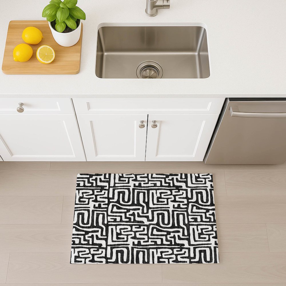 Luxury Washable Indoor/Outdoor The Reserve Black 1'8" x 2'6" Rug. Picture 5