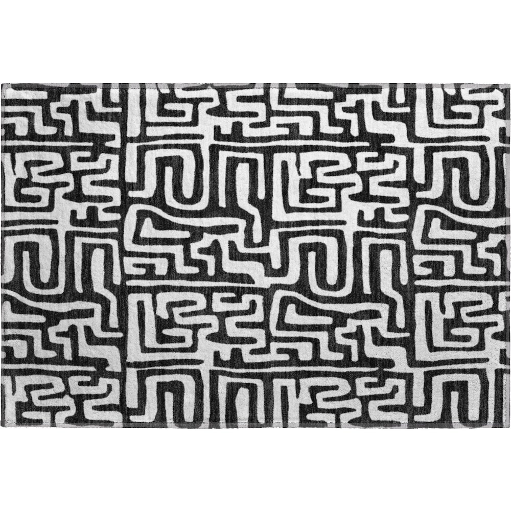 Luxury Washable Indoor/Outdoor The Reserve Black 1'8" x 2'6" Rug. Picture 1