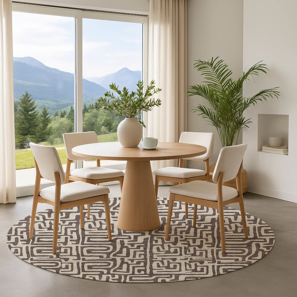 Luxury Washable Indoor/Outdoor The Reserve Chocolate 8' x 8' Round Rug. Picture 5