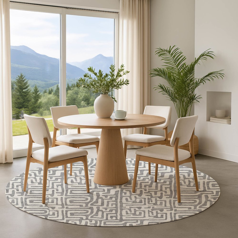 Luxury Washable Indoor/Outdoor The Reserve Gray 8' x 8' Round Rug. Picture 5