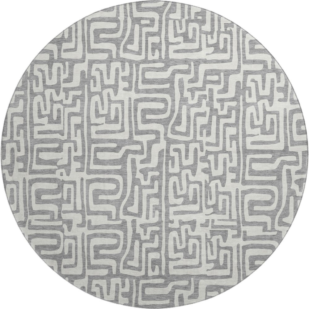 Luxury Washable Indoor/Outdoor The Reserve Gray 8' x 8' Round Rug. Picture 1