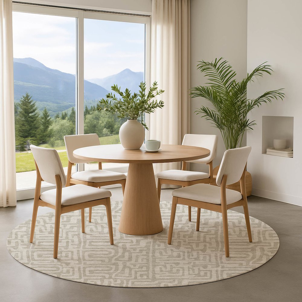 Luxury Washable Indoor/Outdoor The Reserve Taupe 8' x 8' Round Rug. Picture 5