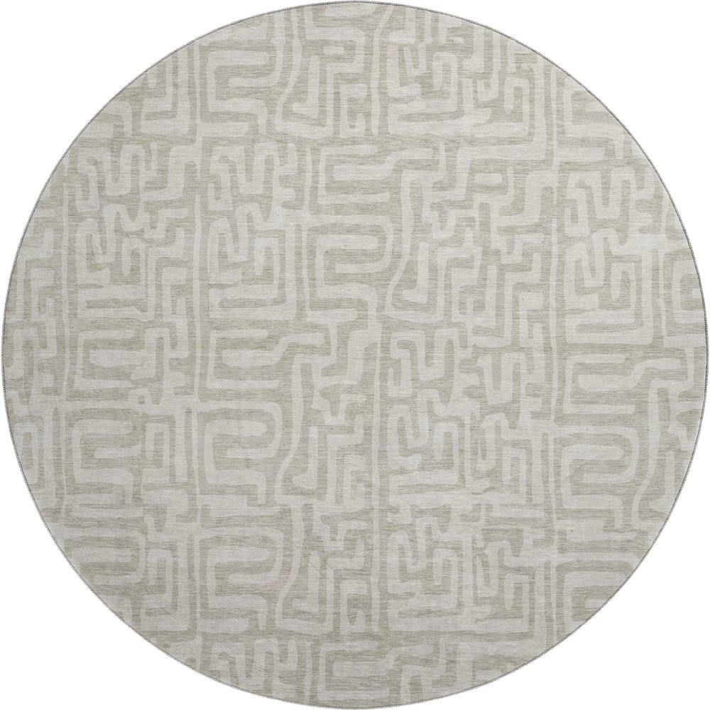 Luxury Washable Indoor/Outdoor The Reserve Taupe 8' x 8' Round Rug. Picture 1