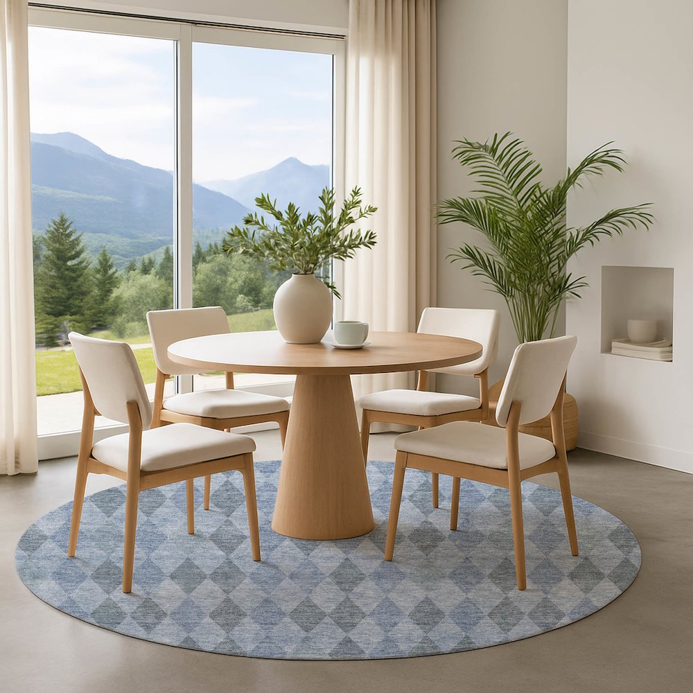 Luxury Washable Indoor/Outdoor The Reserve Denim 8' x 8' Round Rug. Picture 5