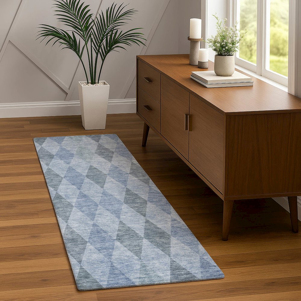 Luxury Washable Indoor/Outdoor The Reserve Denim 2'3" x 7'6" Runner Rug. Picture 5