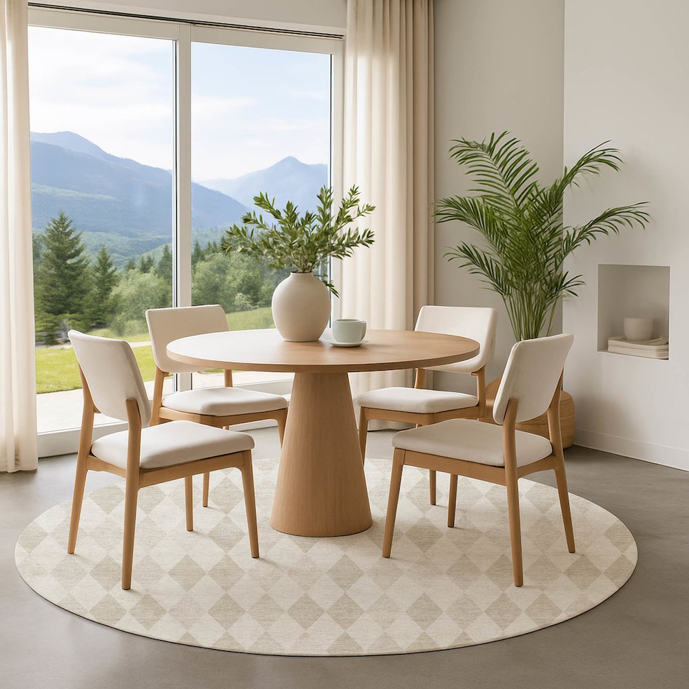 Luxury Washable Indoor/Outdoor The Reserve Ivory 8' x 8' Round Rug. Picture 5