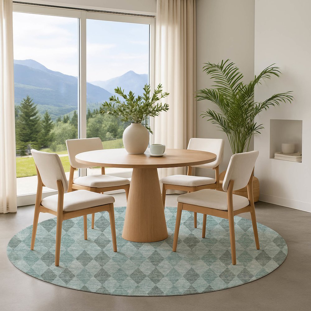 Luxury Washable Indoor/Outdoor The Reserve Teal 8' x 8' Round Rug. Picture 5