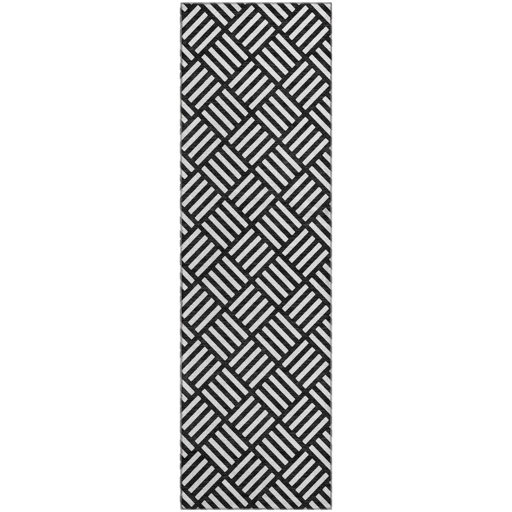 Luxury Washable Indoor/Outdoor The Reserve Black 2'3" x 7'6" Runner Rug. Picture 1
