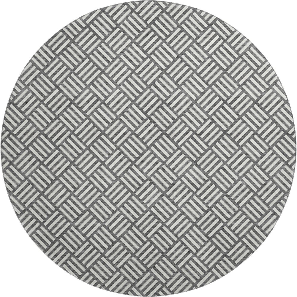 Luxury Washable Indoor/Outdoor The Reserve Charcoal 8' x 8' Round Rug. Picture 1