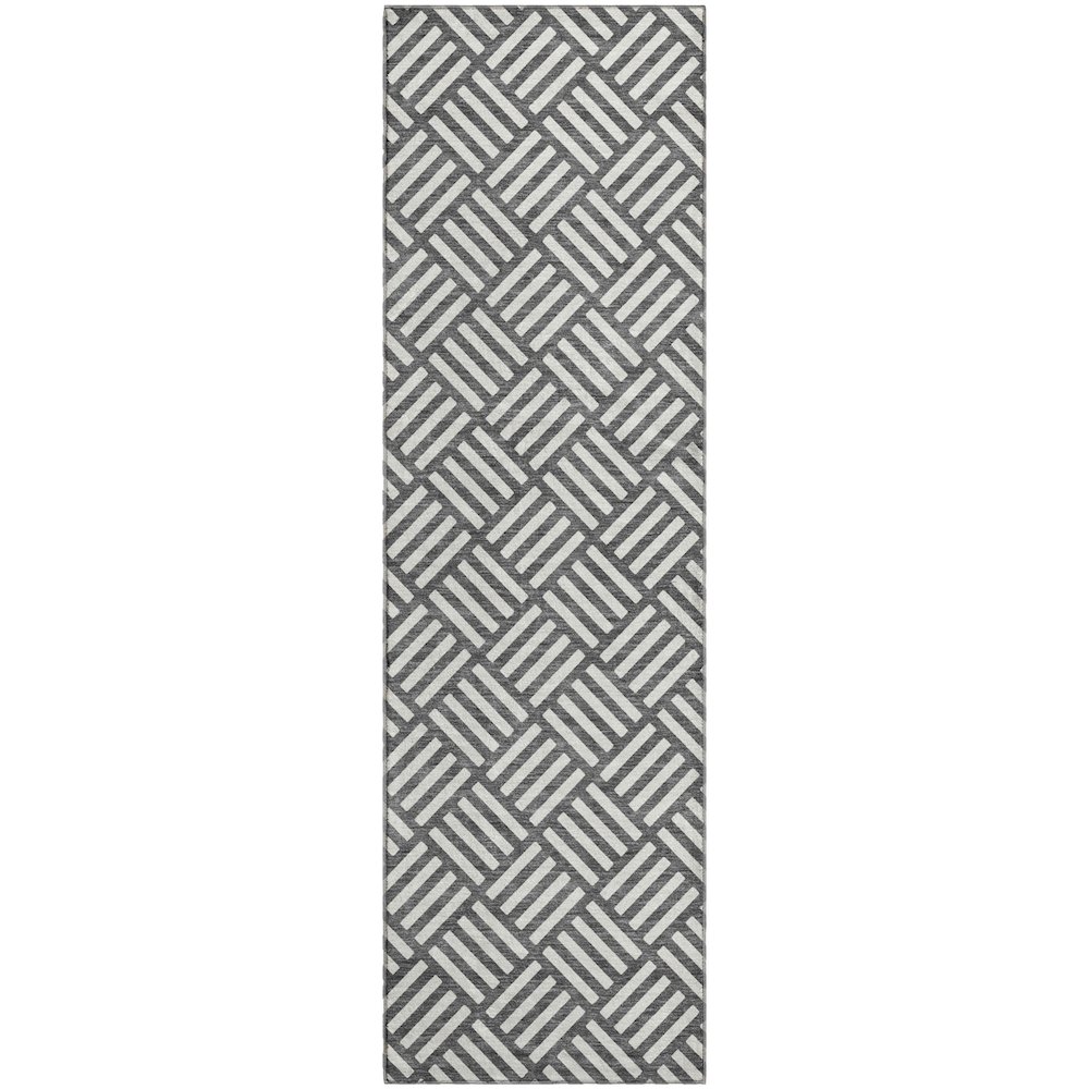 Luxury Washable Indoor/Outdoor The Reserve Charcoal 2'3" x 7'6" Runner Rug. Picture 1
