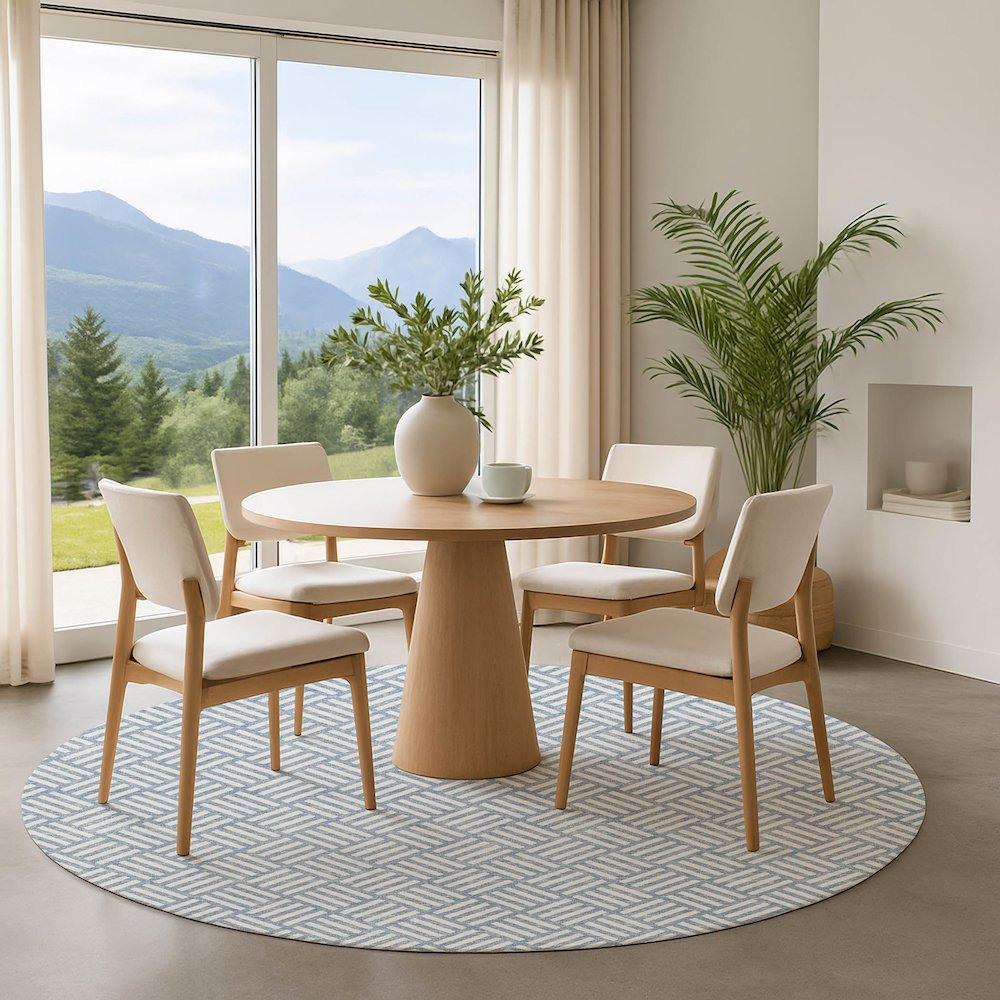 Luxury Washable Indoor/Outdoor The Reserve Denim 8' x 8' Round Rug. Picture 5