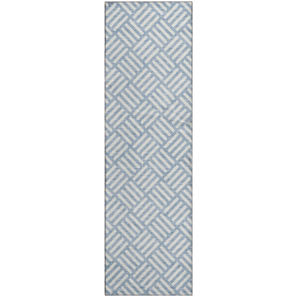 Luxury Washable Indoor/Outdoor The Reserve Denim 2'3" x 7'6" Runner Rug. Picture 1