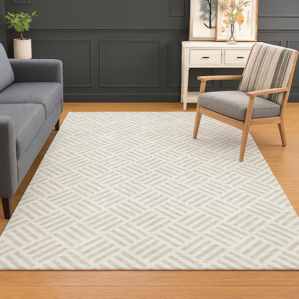 Luxury Washable Indoor/Outdoor The Reserve Ivory 2'6" x 3'10" Rug. Picture 5