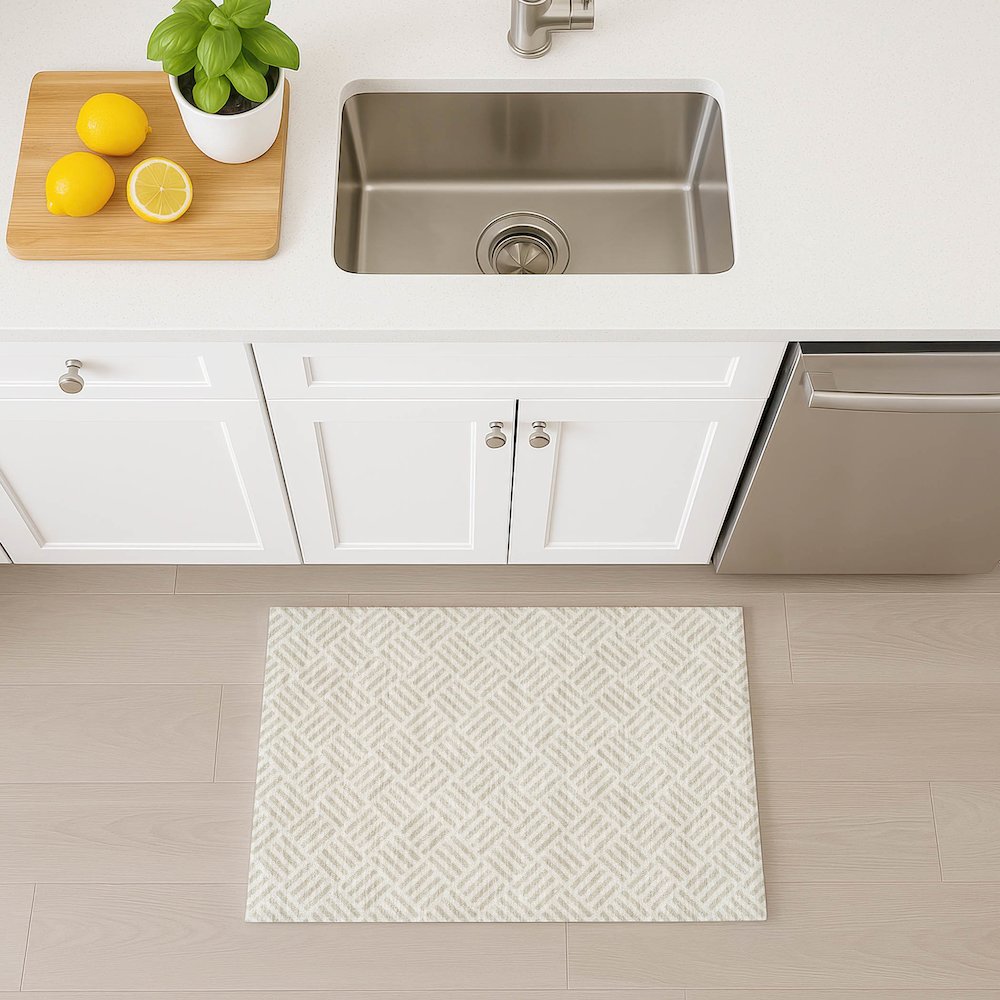 Luxury Washable Indoor/Outdoor The Reserve Ivory 1'8" x 2'6" Rug. Picture 5