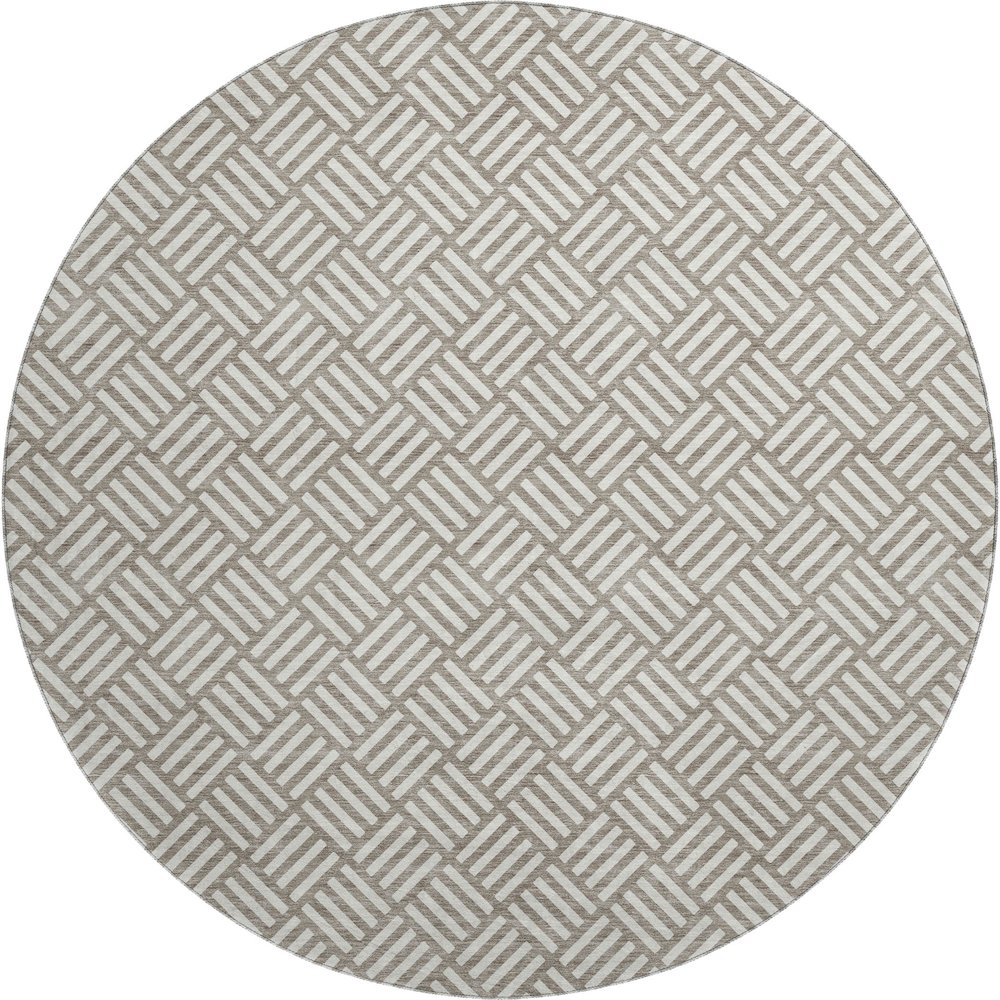 Luxury Washable Indoor/Outdoor The Reserve Taupe 8' x 8' Round Rug. Picture 1