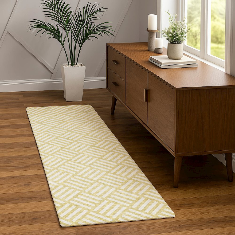 Luxury Washable Indoor/Outdoor The Reserve Wheat 2'3" x 7'6" Runner Rug. Picture 5