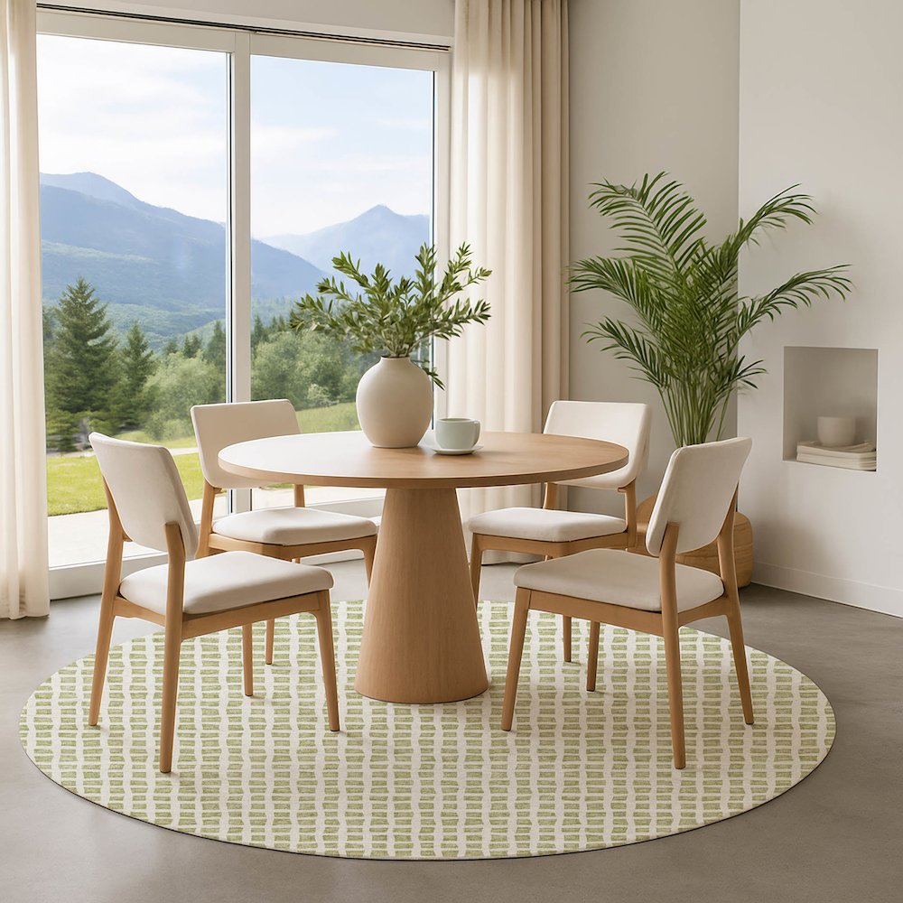 Luxury Washable Indoor/Outdoor The Reserve Aloe 8' x 8' Round Rug. Picture 5