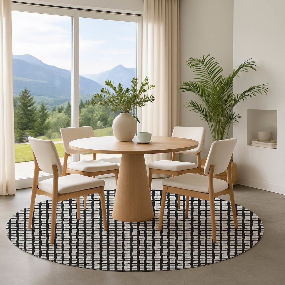 Luxury Washable Indoor/Outdoor The Reserve Black 8' x 8' Round Rug. Picture 5