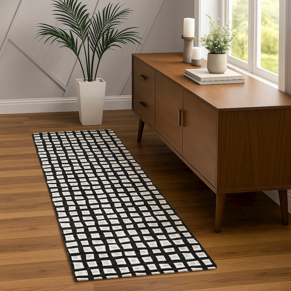 Luxury Washable Indoor/Outdoor The Reserve Black 2'3" x 7'6" Runner Rug. Picture 5
