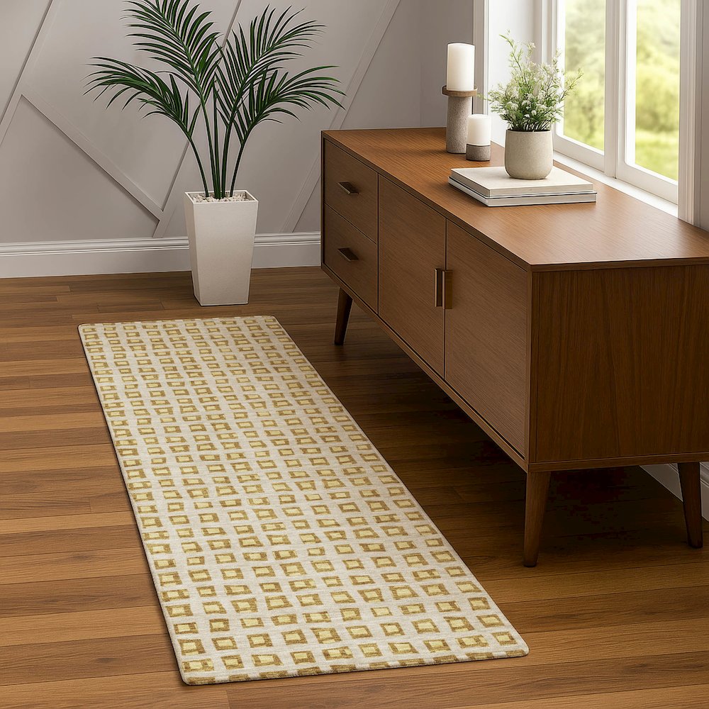 Luxury Washable Indoor/Outdoor The Reserve Gold 2'3" x 7'6" Runner Rug. Picture 5