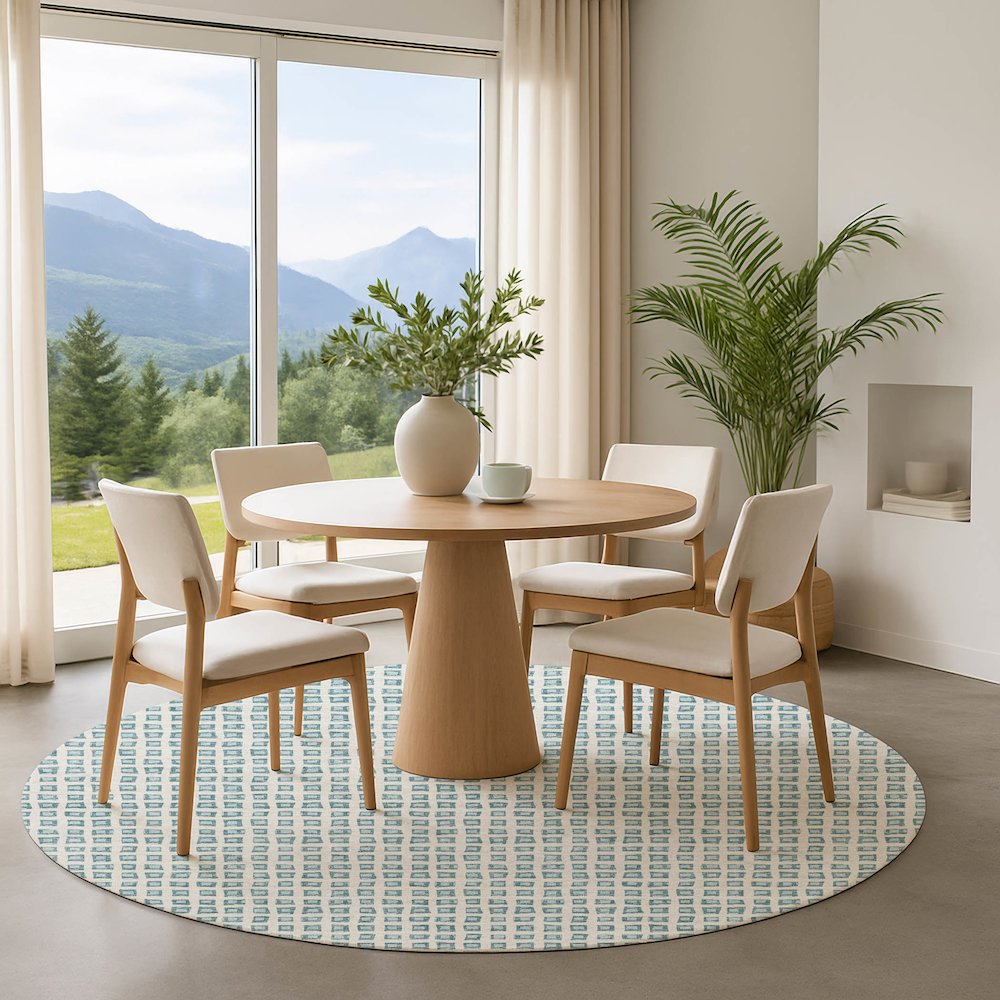 Luxury Washable Indoor/Outdoor The Reserve Teal 8' x 8' Round Rug. Picture 5