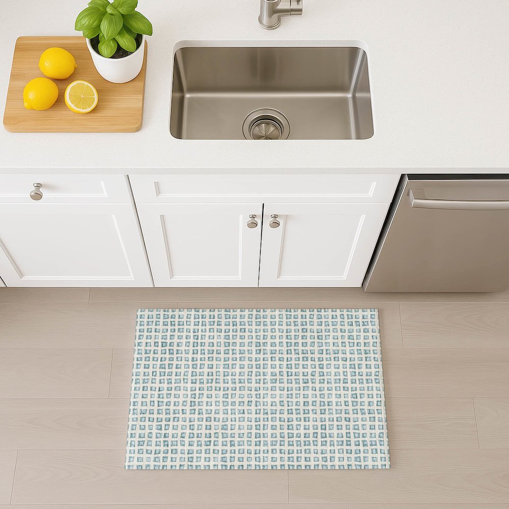 Luxury Washable Indoor/Outdoor The Reserve Teal 1'8" x 2'6" Rug. Picture 5