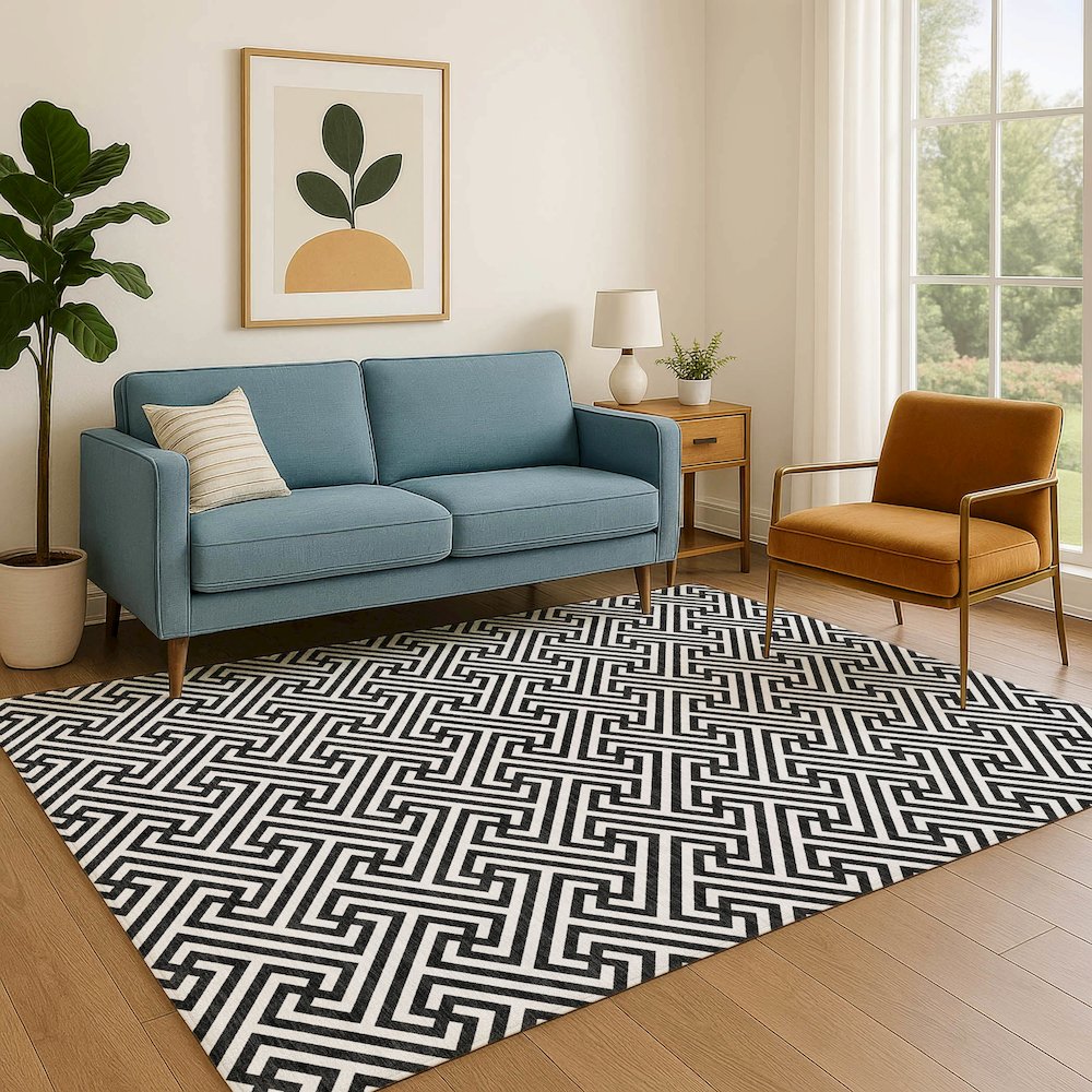 Luxury Washable Indoor/Outdoor The Reserve Black 2'6" x 3'10" Rug. Picture 6