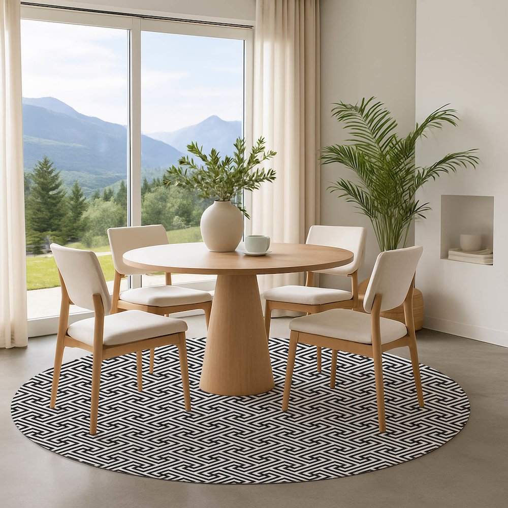 Luxury Washable Indoor/Outdoor The Reserve Black 8' x 8' Round Rug. Picture 5