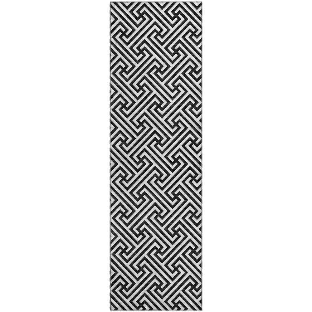 Luxury Washable Indoor/Outdoor The Reserve Black 2'3" x 7'6" Runner Rug. Picture 1