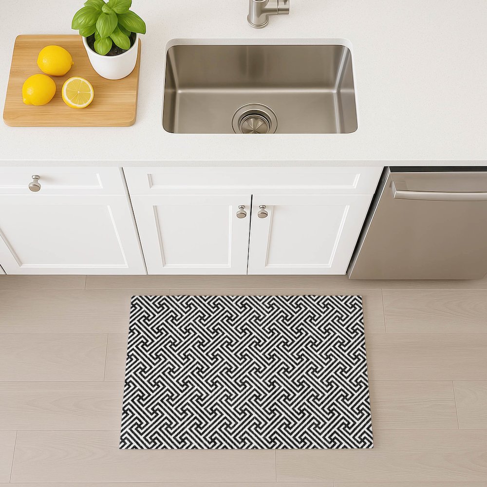 Luxury Washable Indoor/Outdoor The Reserve Black 1'8" x 2'6" Rug. Picture 5