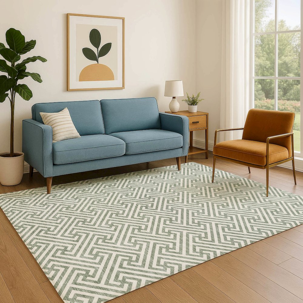 Luxury Washable Indoor/Outdoor The Reserve Sage 2'6" x 3'10" Rug. Picture 6